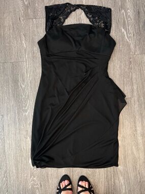 Scarlett Black Lace-Trim Midi Dress